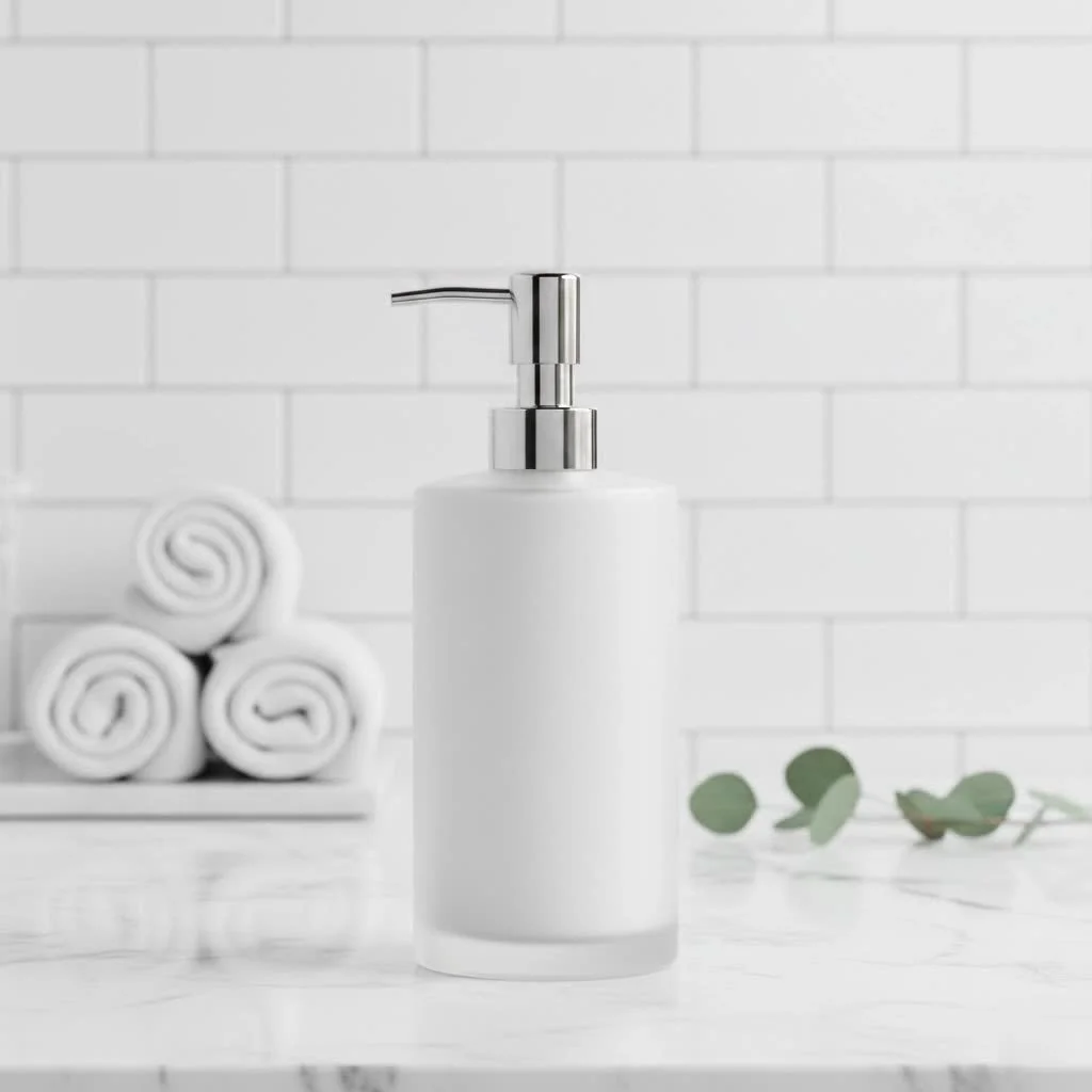 Commercial soap dispenser in a modern public restroom