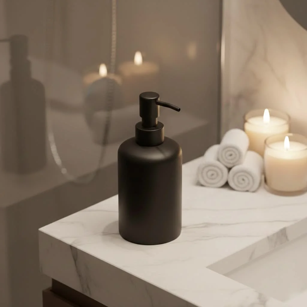 Simplehuman automatic soap dispenser in a modern bathroom
