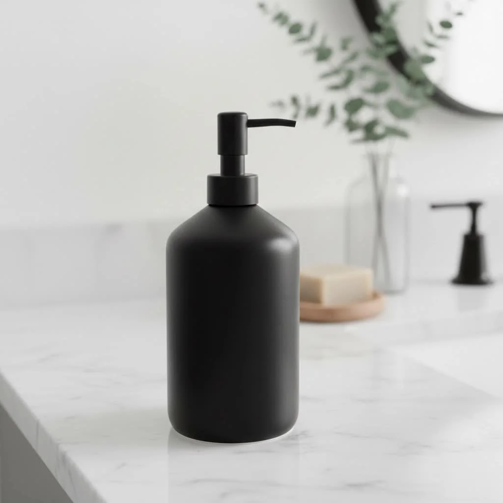 Stainless steel soap dispenser in a modern kitchen