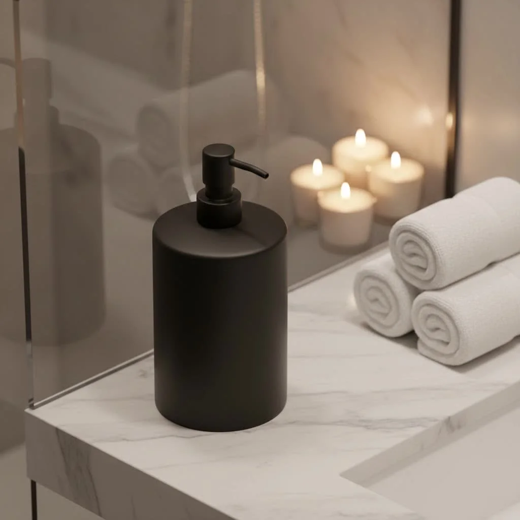 Modern soap and lotion dispenser on a bathroom counter
