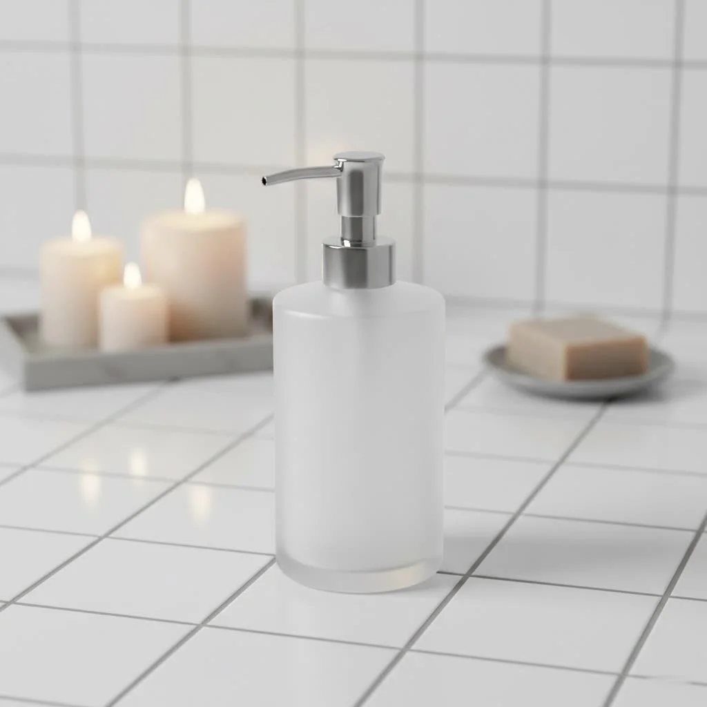 Modern kitchen with a sleek stainless steel soap dispenser