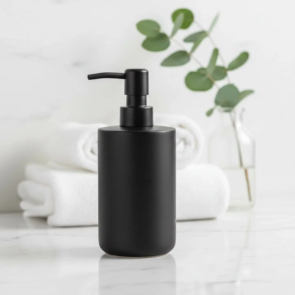 Automatic hand soap dispenser in a modern bathroom
